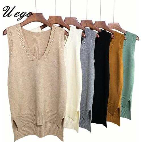 Uego Knitted Vest Sweater Korea Preppy Style Chic Sweet Girls Outwear Casual Sweater V-neck Autumn Spring Loose Women Sweater