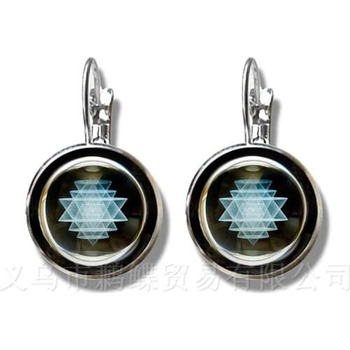 The Buddhism OM Symbol India Mandala Flower Earrings Zen Picture 16mm Glass Cabochon Silver Plated Stud Earrings For Women Gift