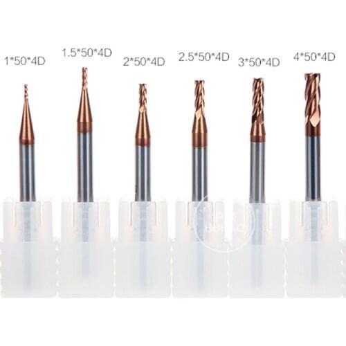 4mm SHK 1,1.5,2,2.5,3,4mm CED HRC55 tungsten solid carbide end mill for CNC milling machine