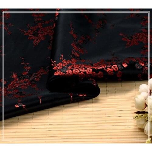 High quality brocade jacquard polyester black background red plum blossom fabric for patchwork tissue women dress by 100x90