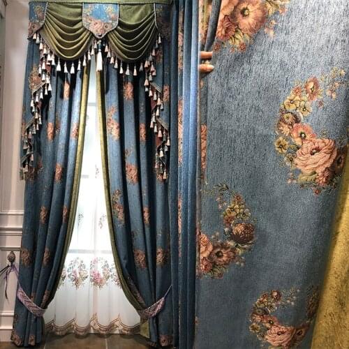 High-quality Modern beautiful European Style Luxury Blue Blackout Curtains for Living Room Bedroom customize