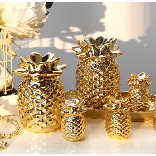 Golden Ceramic Pineapple Figurine Artificial Fruit Ornament Table Decor Table Centerpiece Showpiece