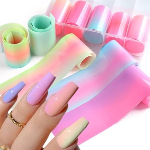 10 Rolls Mix Color Gradient Nail Foils Neon Candy Starry Paper Full Wraps Aurora Rainbow Slider Decoration Manicure SAF2171