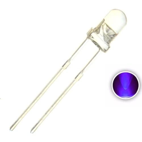 100PCS 5MM Purple UV Led Water Clear Ultraviolet 395nm 400nm Ultra Violet Purple Round Head LED Lamp Light Beads