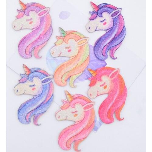 12Pcs/lot Glitter Print Appliques Unicorn Horse for DIY Crafts Cake Topper Headwear Hair Clips Bow Decor Accessories Patches P09