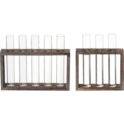 2pcs Test Tube Flower Vase Chair Wooden Stand For Hydroponic Plant