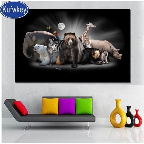 Diamond painting full square Elephant Polar bears Zebras And Moon diamond embroidery full kit 5 d Diamond Mosaic round drill