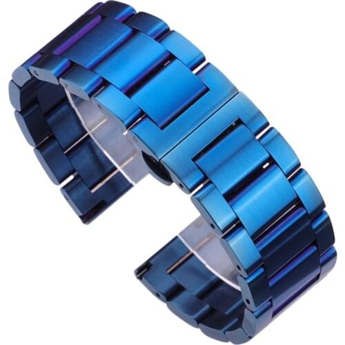Stainless Steel Watch Bracelet 18 20 21 22 23 24mm Blue Silver Metal Watchbands Strap Fold Deployment Clasp