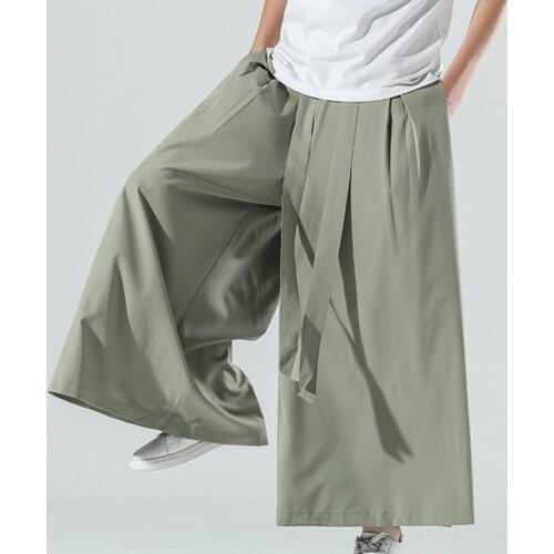 Chinese Style Flare Pants Elastic Waist Loose Casual Pants Straight Wide Leg Casual Pants Men Wide Leg Hip Hop Pants Sweatpants