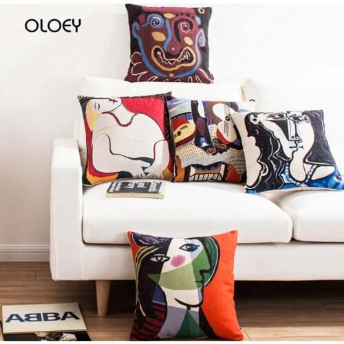 Picasso Oil Painting Decorative Cushion Cover with Square Cushion, Soft and Comfortable Home Bedroom Hotel Car Decoration45x45cm