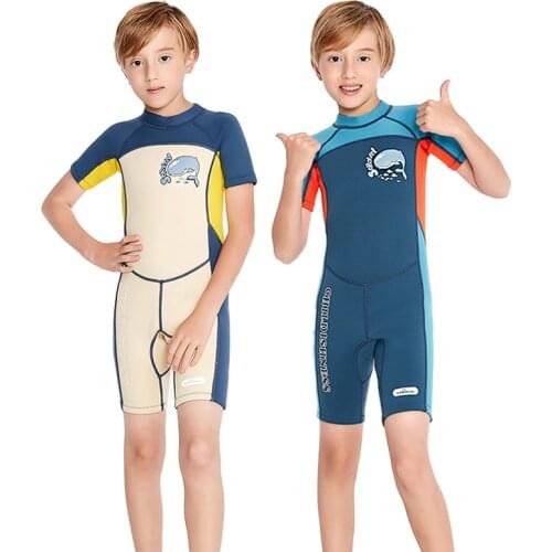 Children Shorty Surf Wetsuit For Boys Neoprene Diving Suit Kids Beach Scuba Swimsuit 2.0mm Thick Jellyfish Swimwear Keep Warm