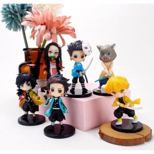 6pcs/set Anime Demon Slayer Figure Kimetsu No Yaiba Figure Q Posket Kamado Tanjirou Kamado Nezuko Agatsuma Figure Toys