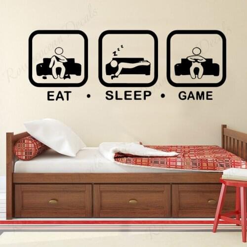 Eat Sleep Game Controller Wall Stickers Video Gamer Vinyl Home Decoration Kids Room Boys Bedroom Decals Game Room Murals 4554