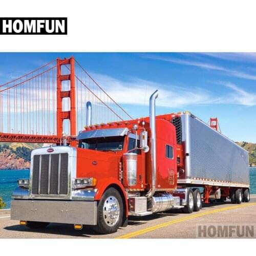 HOMFUN Full Square/Round Drill 5D DIY Diamond Painting "Big red truck" Embroidery Cross Stitch 5D Home Decor Gift A04185