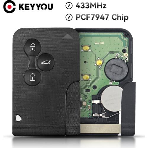 KEYYOU 3 Buttons 433Mhz Remote Car Key For Renault Clio Logan Megane 2 3 Scenic Smart Emergency Insert Key ID46 PCF7947 Chip