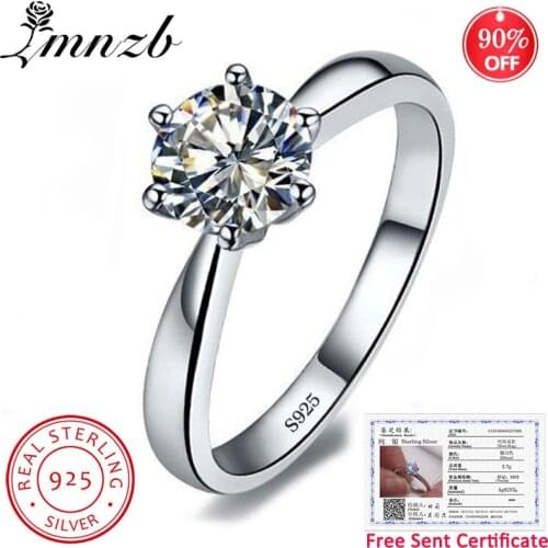 Free Sent Certificate 100% Solid 925 Silver Round Brilliant Cut 6mm Zirconia Diamond Ring Jewelry Wedding Ring for Women LR003