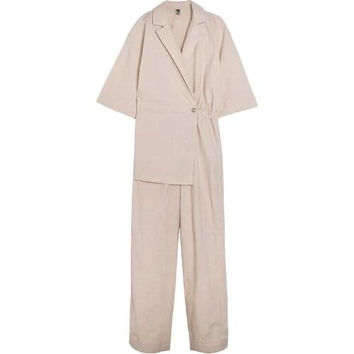 Men Short Sleeve Casual Cotton Linen Jumpsuits Wide Leg Pants Male Women Japan Streetwear Vintage Pant Overalls Trousers