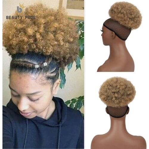 BEAUTY PROS Synthetic Short Afro Kinky Drawstring Ponytail High Temperature Pony Tail Clip in Hair Extension Puff Hair Bun 1PC