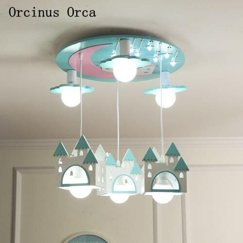Cartoon Creative Castle Chandelier Boys and Girls Bedroom Childrens Room Light Modern Simple Color Solid Wood House Chandelier