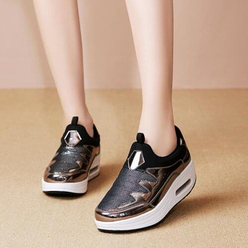 Summer Slip-ons Women Sport Shoes Platform Sneakers Womens Sports Shoes Sneakers Womens Running Shoes Black Silver Gym A-1193