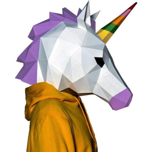 Cosplay Mask 3D Papercraft Paper Adult Maskking Unicorn Halloween Horror masque visage Costume for women DIY Toys Art Party