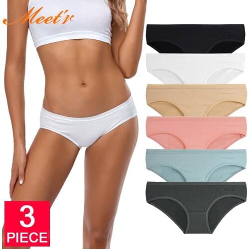 TERMEZY 3PCS Women Sexy Panties Cotton Underwear Solid Briefs Girls Low-waist Lingerie G String Soft Breathable Intimates XXS-L
