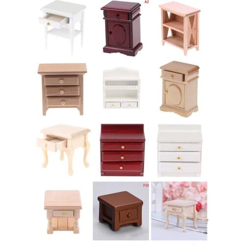Mini Furniture Modern Night Table 1:12 Scale Dollhouse Wooden Miniature Pretend play toy Doll House Bedside Cupboard Dolls
