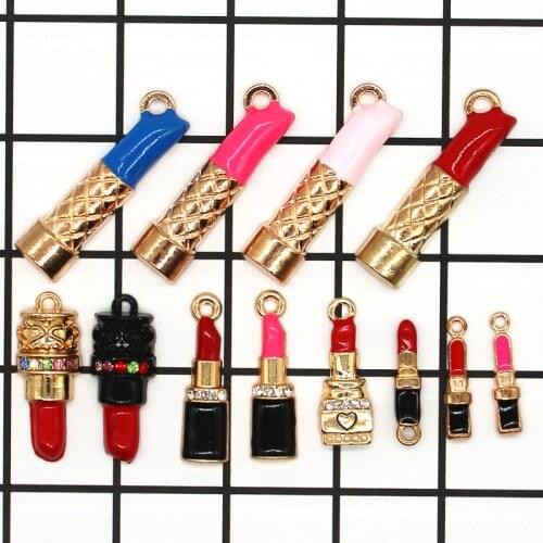 10pcs Lovely Lady Lipstick Enamel mini Charms Making Alloy Pendant For DIY Jewelry Earrings Accessories DIY Craft XL973