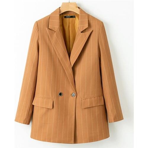 2020 fashion spring striped print blazer women double breasted suit jacket casual tops female Loose vintage blazers coat 3357