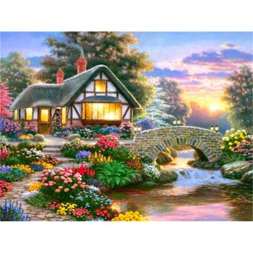 House Flower Landscape DIY Embroidery 11CT Cross Stitch Kits Needlework Craft Set Printed Canvas Cotton Thread Home Sell