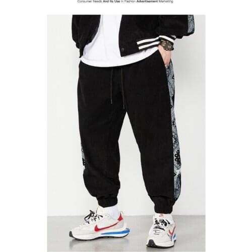 Autumn and winter side adjustable cashew flower casual pants mens loose trend mens corduroy sports pants