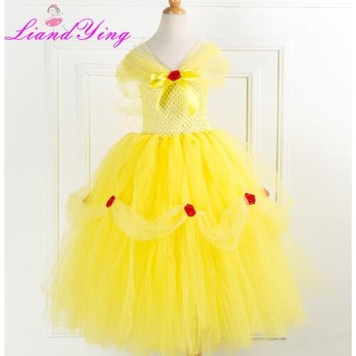 Beautiful Yellow Flower Girl Dress for Wedding Party Coral Flower Girl Tutu Dress Girls Birthday Outfit Baby Girl Clothes