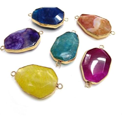 Natural Stone Agates Pendant Double hole connector Pendants for DIY Elegant Necklace Bracelet Jewelry Making Size22x40mm