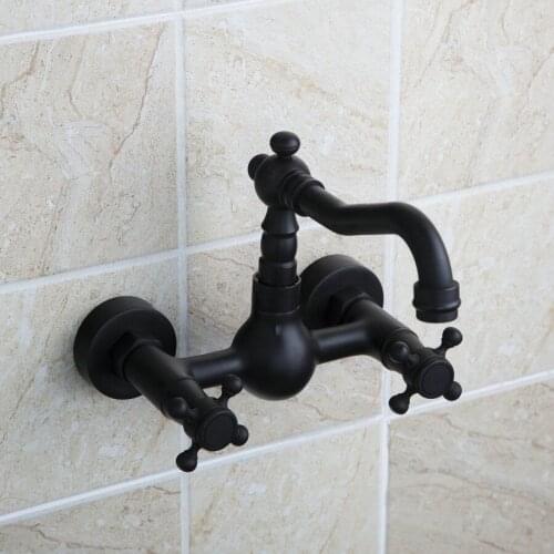 Swivel 360 Bathroom Bathtub Faucet Torneira Wall Mount Oil Rubbed Black Bronze Basin Sink Faucet Mixer Tap ZD519