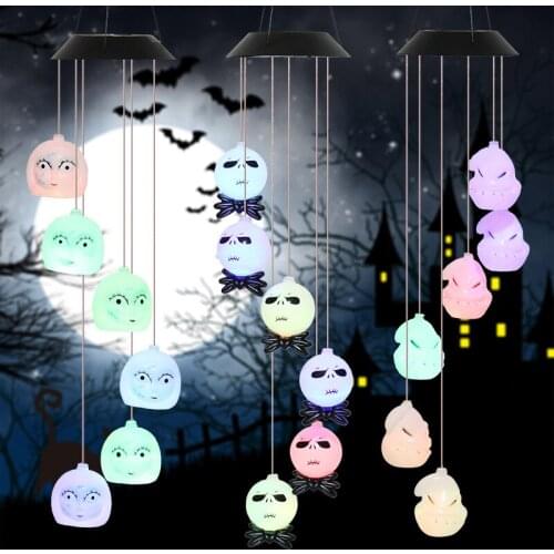 Party halloween decoration new product props led solar pumpkin lantern wind chime lantern garden halloween decorations