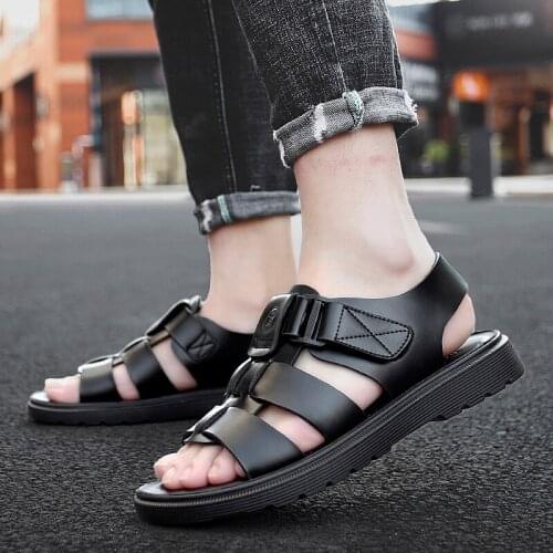 2021 New Mens Sandals Summer Shoes High Quality Leather Men Sandals Breathable Outdoor Beach Male Roman Casual Shoes Fashion