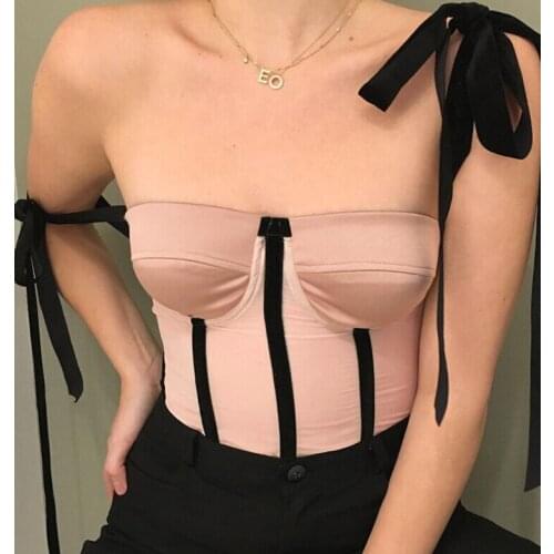 Sexy Bandage Womens Backless Camisole Striped Lace Up Skinny Crop Top Summer Wrapped Suspender Ladies Casual Tank Top Camis