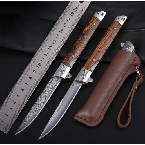 Folding Knife 3CR13 Outdoor Tactical Knife Stainless Steel Body Guard Knife Damascus Laser Pattern Fruit Pocket Knife Tool Knife