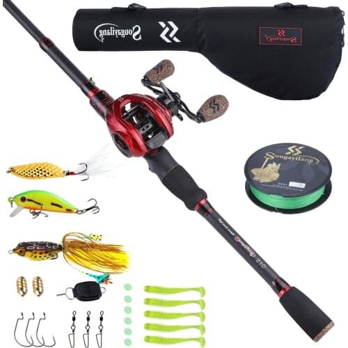 Sougayilang 1.8-2.1m Baitcaster Combo Telescopic Fishing Rod Ultra Light Casting Fishing Reel with Lure Accessories and Rod Bag