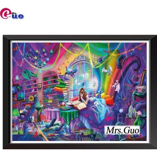 Magic Study Girl Full Square 5D Diy Round Diamond Painting Mosaic Diamond Embroidery Cross Stitch Miraculous Elves Home Decor