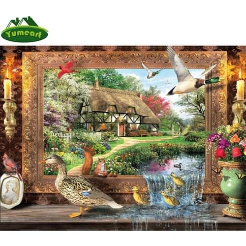 Needlework 5D Diamond Painting DIY Diamond Embroidery Animal Houses River Water Cross Stitch Rhinestone Mosaic Home Decoration