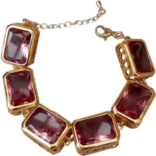 Y·YING 8" Brown Color Rectangle Shape Crystal Chain Bracelet Fashion Jewelry