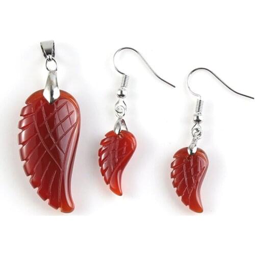 YJXP Jewelry Sets Silver Plated Red Agates Angel Wings Pendant and Drop Earrings for Women Charms Anniversary Gift
