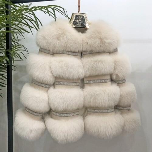 2020 New Fashion Real Fur Coat Winter Jacket Women Natural Fox Fur Diamonds Thick Warm Outerwear Streetwear Luxury Brand
