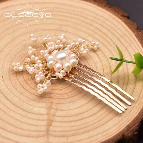 GLSEEVO Handmade Natural Pearl Hairpin Woman Wedding Party Boutique Gift Headdress Pearl Short Branch Hair Comb Jewelry GH0050