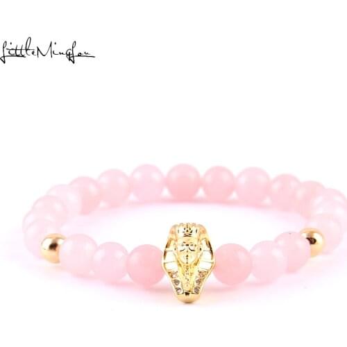 Little MingLou New Arrival CZ pharaoh Charm Bracelets women pink stone bead Mummies bracelets & Bangles for women Jewelry