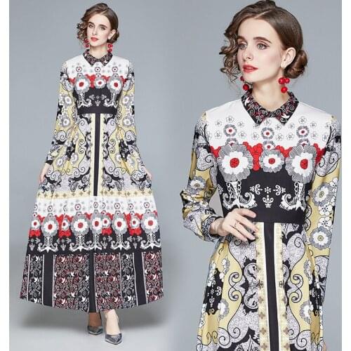 High-quality England Style Designer Dresses Runway 2021 Spring Autumn Winter Long Sleeve Fashion Ziper Up Tunic Party Maxi Dress