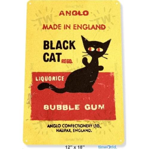 Black Cat Bubble Gum Chewing Gum Food Candy Retro Metal Tin Sign Plaque Poster Wall Decor Art Shabby Chic Gift