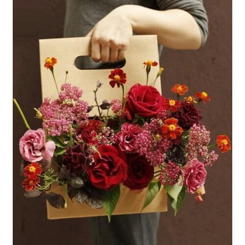 1 PCS Side Open Flower Handbag Storage Bag Tote Bag With Handle Mothers Day Flower Basket Packing Bags