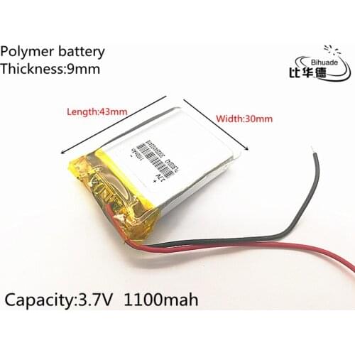 1pcs/lot 3.7V,1100mAH 903043 PLIB (polymer lithium ion / Li-ion battery ) for Smart watch,GPS,mp3,mp4,cell phone,speaker